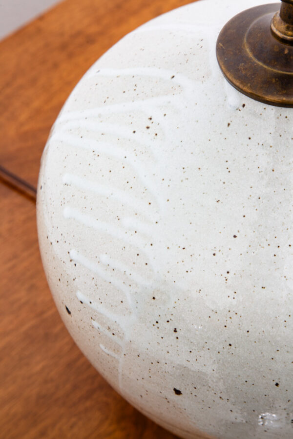 Mid Century Modern Table Lamp Set Pair Signed Ceramic White Pottery Round 1961 - Image 11