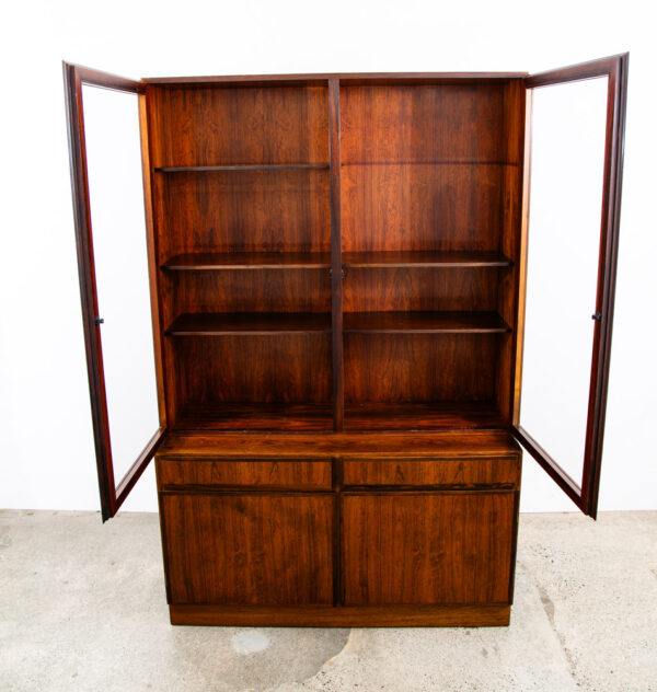 Mid Century Danish Modern Bookshelf Cabinet Rosewood Drawers Doors Omann Jun 2 - Image 3