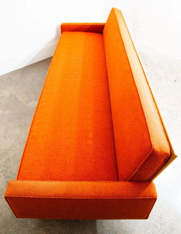 Mid Century Modern Sofa Couch Orange Wood Frame Daybed Knoll Chrome Legs 4 seat - Image 5