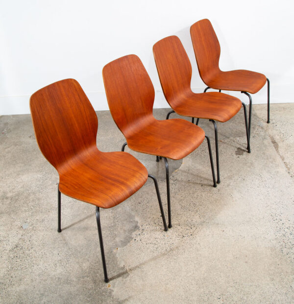 Mid Century Danish Modern Dining Chairs Set 4 Jofa Herbert Hirche Teak Metal Mcm