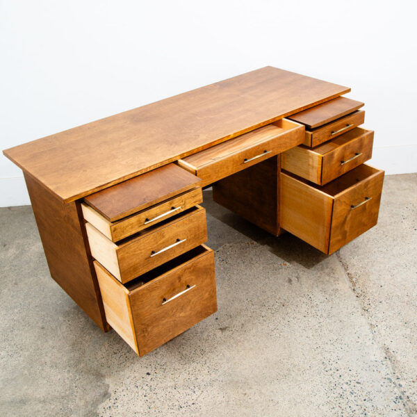 Mid Century Modern Desk Wood Office Executive Mcm 7 Drawer Brass Vintage Mcm 60s - Image 12