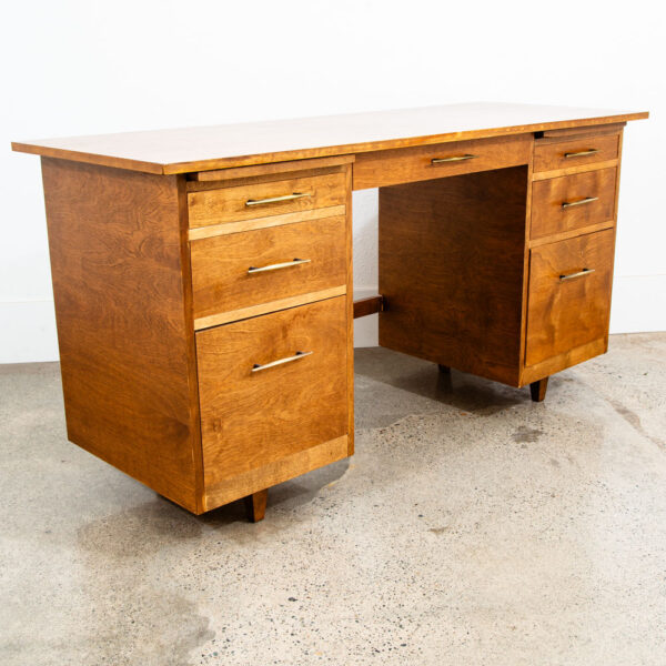 Mid Century Modern Desk Wood Office Executive Mcm 7 Drawer Brass Vintage Mcm 60s