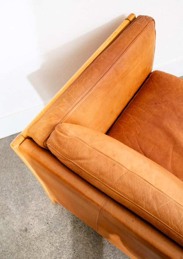 Mid Century Danish Modern Sofa Couch 3 Seater Stouby Leather Tan Denmark 76 in - Image 10