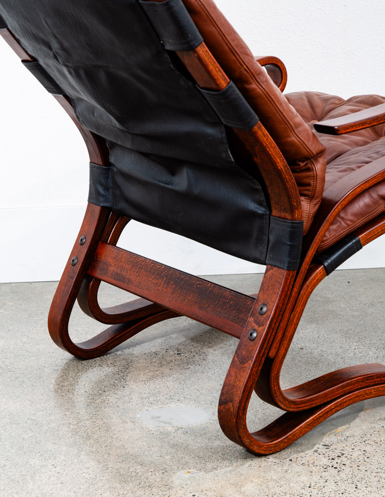 Mid Century Danish Modern Lounge Chair Brown Leather Bentwood Vintage Highback - Image 9