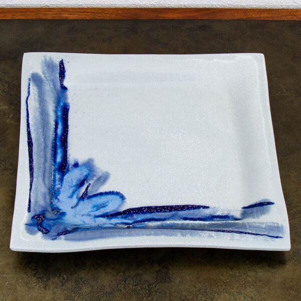 Mid Century Modern Studio Art Ceramic Dipped Glazed Serving Setting Plate Square