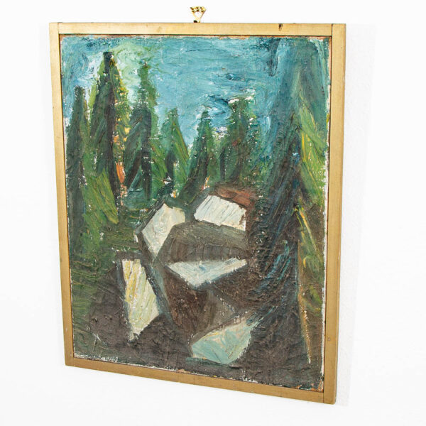 Mid Century Modern Acrylic Painting Original Art Abstract Landscape Trees Rocks - Image 2