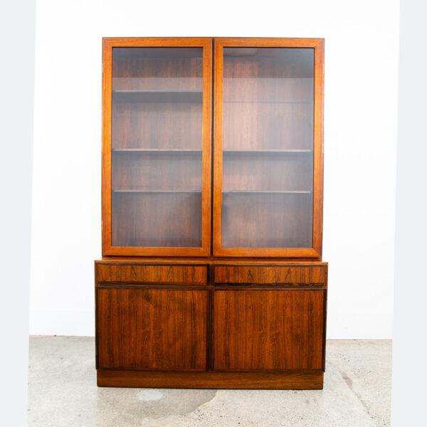 Mid Century Danish Modern Bookshelf Cabinet Rosewood Drawers Doors Omann Jun 2 - Image 2