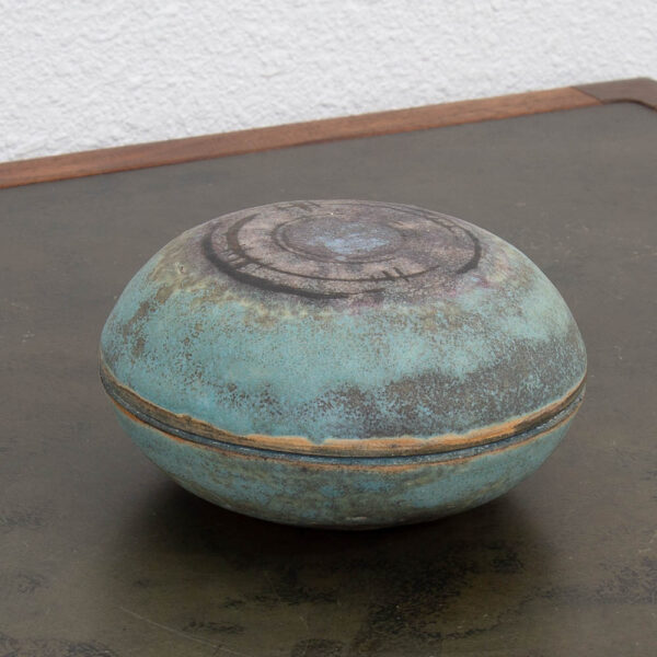 Mid Century Modern Ceramic Lidded Bowl Glazed Teal Blue Studio Ceramic Incense - Image 8