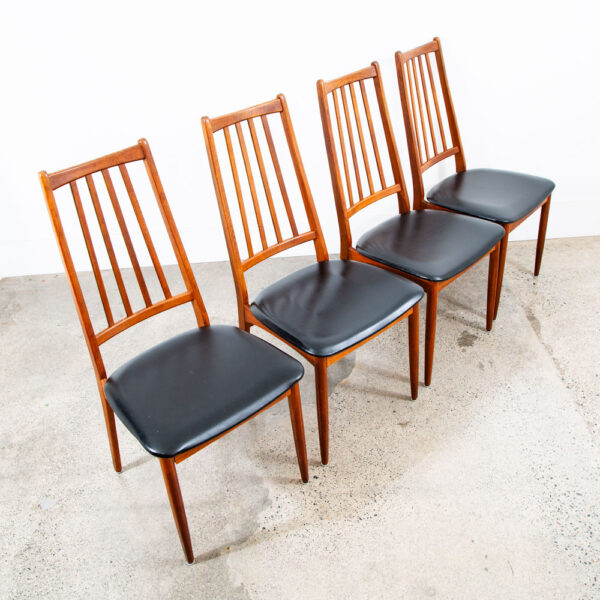 Mid Century Danish Modern Dining Chairs Set 4 Solid Teak Black High Back Denmark