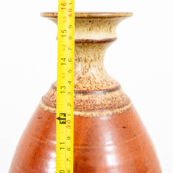 Mid Century Modern Vase Art Pottery Vase Studio Ceramics Orange and Tan Table - Image 6