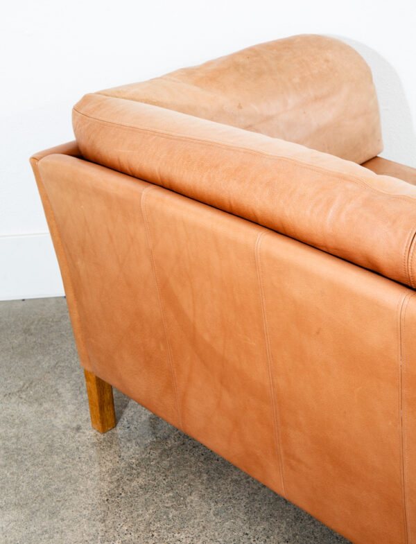 Mid Century Danish Modern Sofa 3 Seater Leather Natural Tan Oak Wood Vintage - Image 12