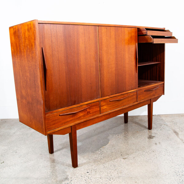 Mid Century Danish Modern Credenza Highboard Bar Sideboard Denmark Teak Drawers - Image 5