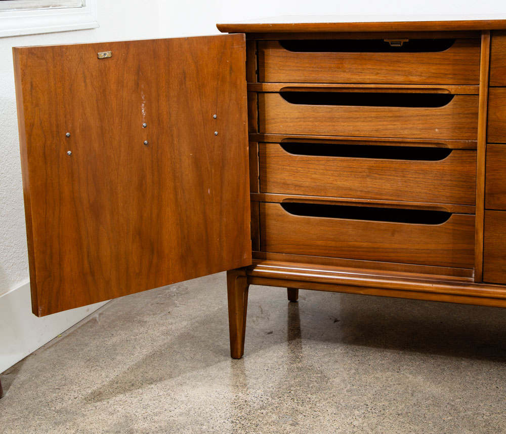 Mid Century Modern Credenza Dresser Walnut 12 Drawer Vintage Mcm Lattice Wood - Image 7
