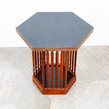 Mid Century Modern End Table Side Hexagon Arthur Umanoff Walnut Black Sculptural