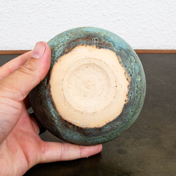 Mid Century Modern Ceramic Lidded Bowl Glazed Teal Blue Studio Ceramic Incense - Image 4