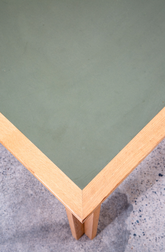 Mid Century Danish Modern Dining Table Oak Bentwood Formica Rectangular Green VG - Image 10