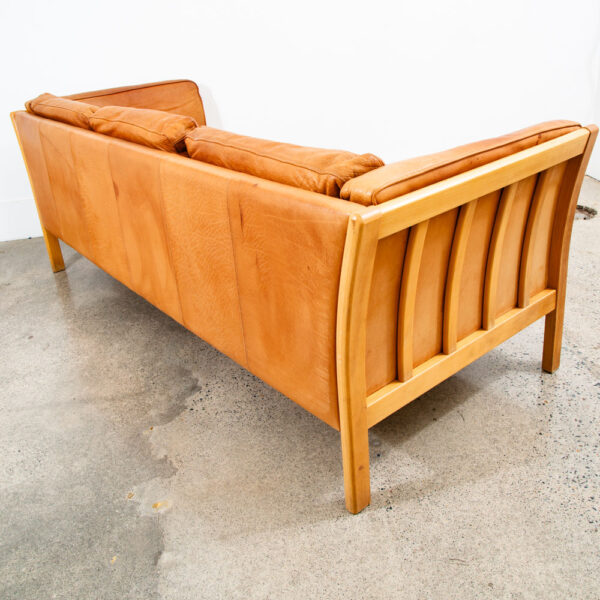Mid Century Danish Modern Sofa Couch 3 Seater Stouby Leather Tan Denmark 76 in - Image 4