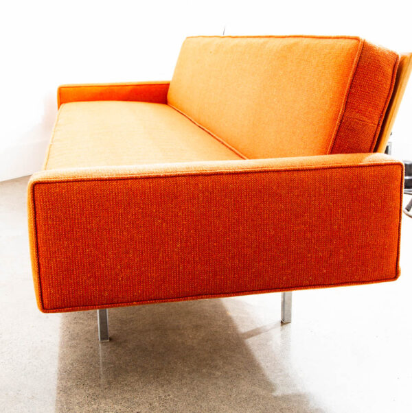Mid Century Modern Sofa Couch Orange Wood Frame Daybed Knoll Chrome Legs 4 seat - Image 6