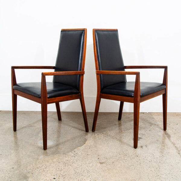 Mid Century Modern Dining Chairs Set 6 Dillingham Solid Walnut High Back Black - Image 3
