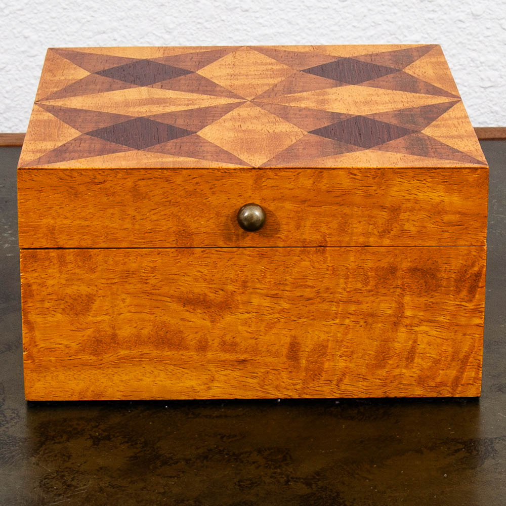 Mid Century Modern Small Burled Wood With Rosewood Inlays Jewelry Storage Box - Image 5
