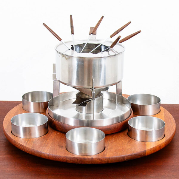 Mid Century Danish Modern Stelton Fondue Lazy Susan Set Teak Peter Holmblad Mcm - Image 9