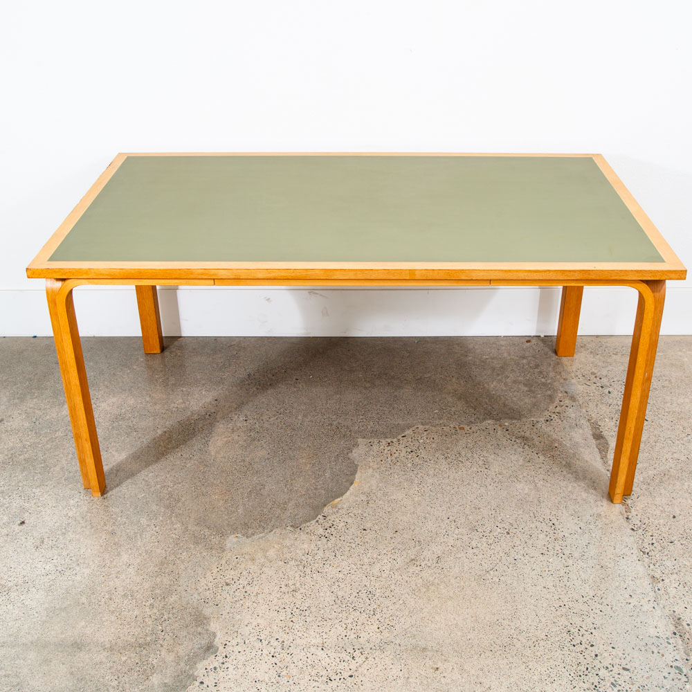 Mid Century Danish Modern Dining Table Oak Bentwood Formica Rectangular Green VG - Image 3