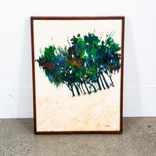 Mid Century Modern Oil Painting Original Art Abstract Landscape Signed Tan Trees - Image 7