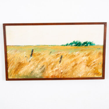 Mid Century Modern Oil Painting Original Art Abstract Landscape Signed Tan Field