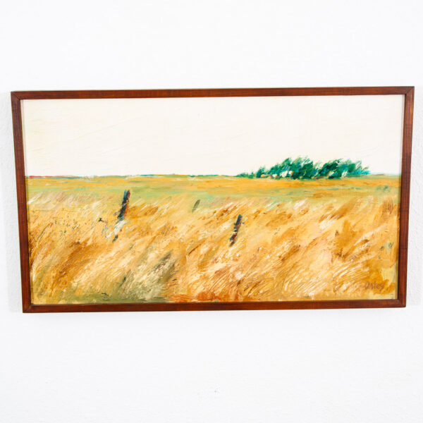 Mid Century Modern Oil Painting Original Art Abstract Landscape Signed Tan Field