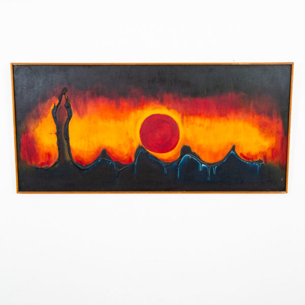 Mid Century Modern Original Art Surrealist Landscape Sun Set Painting Original