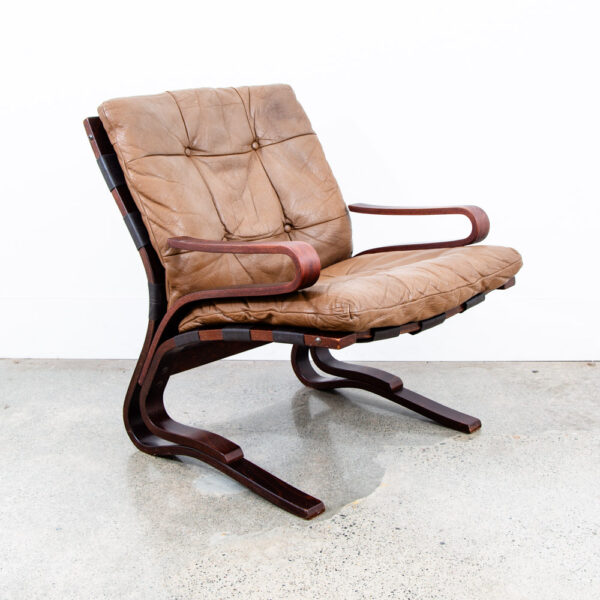 Mid Century Danish Modern Lounge Chairs Tan Leather Bentwood Set Pair Vintage - Image 6
