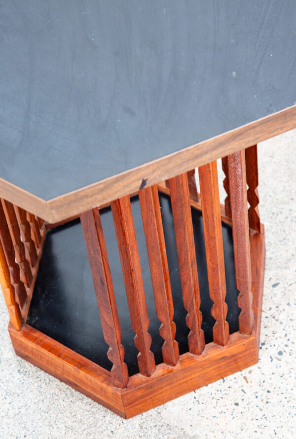 Mid Century Modern End Table Side Hexagon Arthur Umanoff Walnut Black Sculptural - Image 11