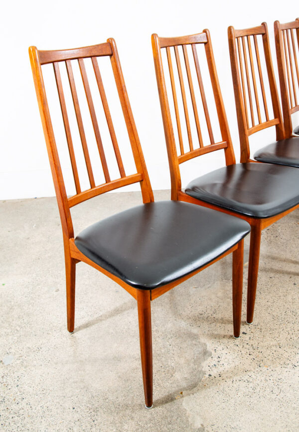 Mid Century Danish Modern Dining Chairs Set 4 Solid Teak Black High Back Denmark - Image 12