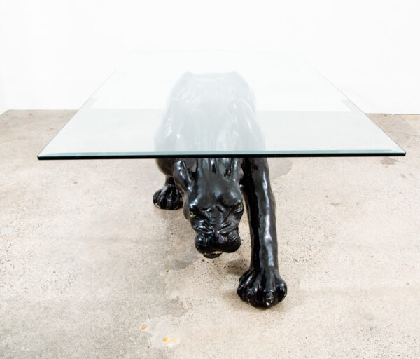 Mid Century Modern Coffee Table Black Panther Glass Vintage Ceramic 54x30 Mcm - Image 7
