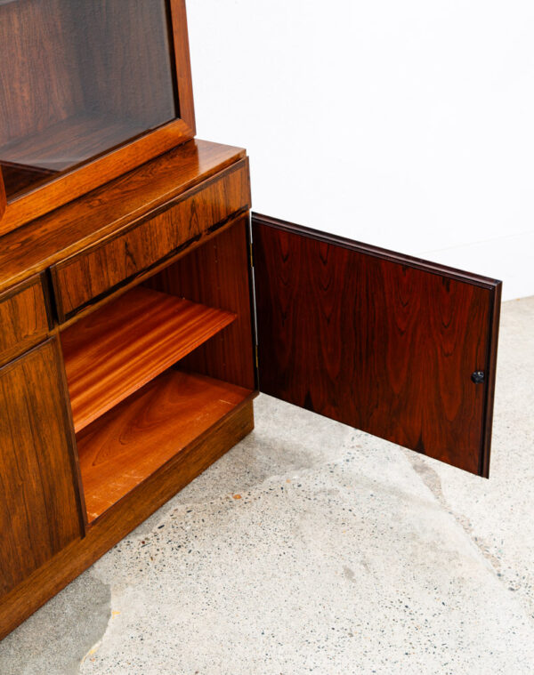 Mid Century Danish Modern Bookshelf Cabinet Rosewood Drawers Doors Omann Jun 2 - Image 10
