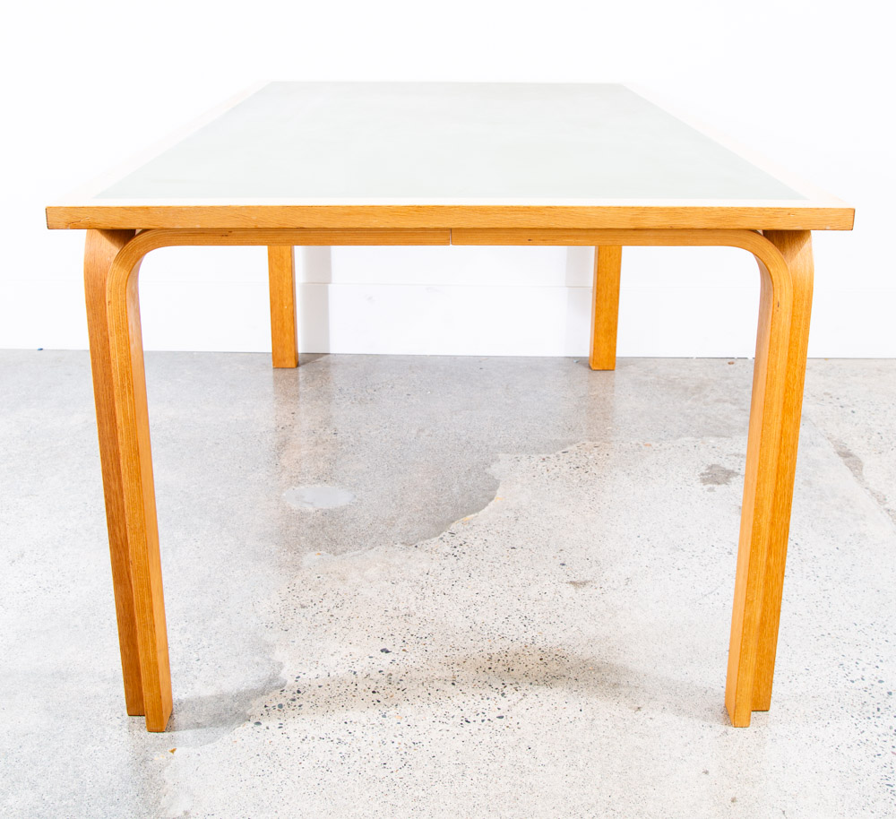 Mid Century Danish Modern Dining Table Oak Bentwood Formica Rectangular Green VG - Image 5