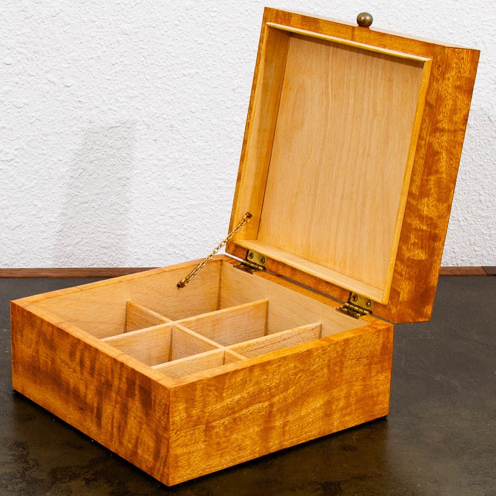 Mid Century Modern Small Burled Wood With Rosewood Inlays Jewelry Storage Box - Image 3