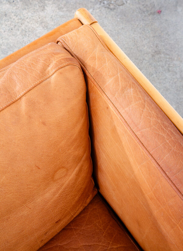 Mid Century Danish Modern Sofa Couch 3 Seater Stouby Leather Tan Denmark 76 in - Image 8