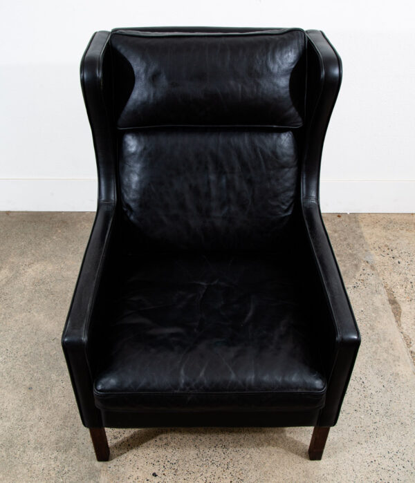 Mid Century Danish Modern Lounge Chair Stouby Leather Black Arm Denmark Wingback - Image 5