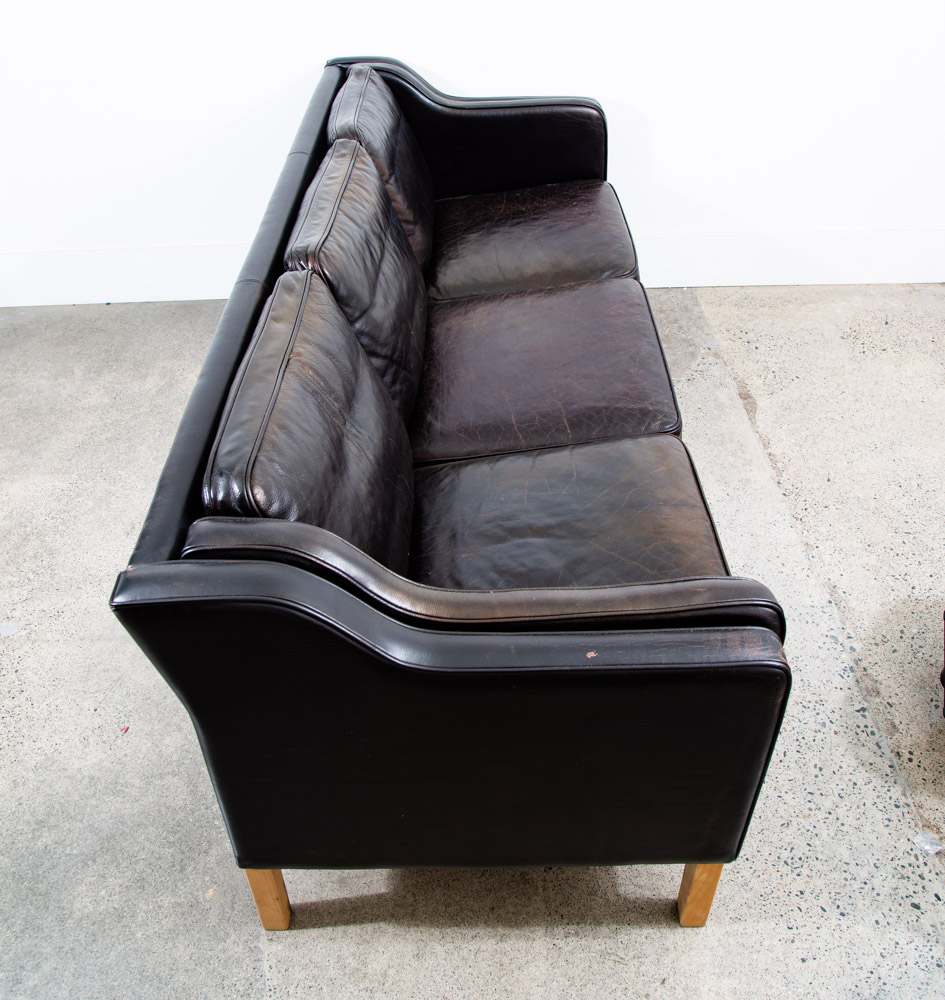 Mid Century Danish Modern Sofa Couch 3 Seater Denmark Leather Black Vintage Mcm - Image 3