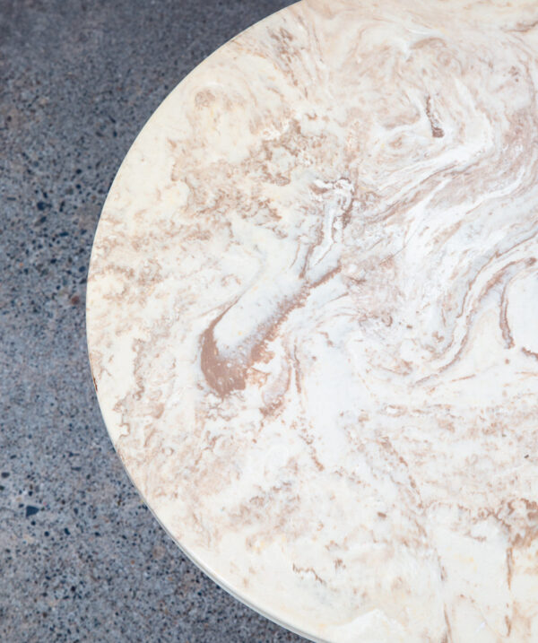 Mid Century Modern Side Table End Travertine Stone Walnut Base Round Nightstand - Image 12