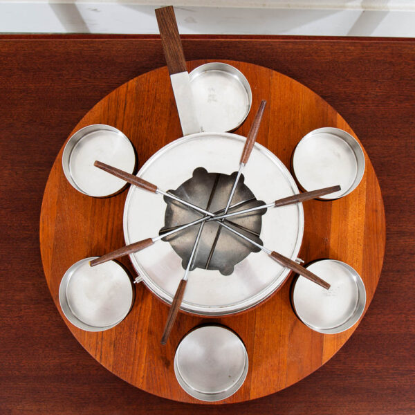 Mid Century Danish Modern Stelton Fondue Lazy Susan Set Teak Peter Holmblad Mcm - Image 4