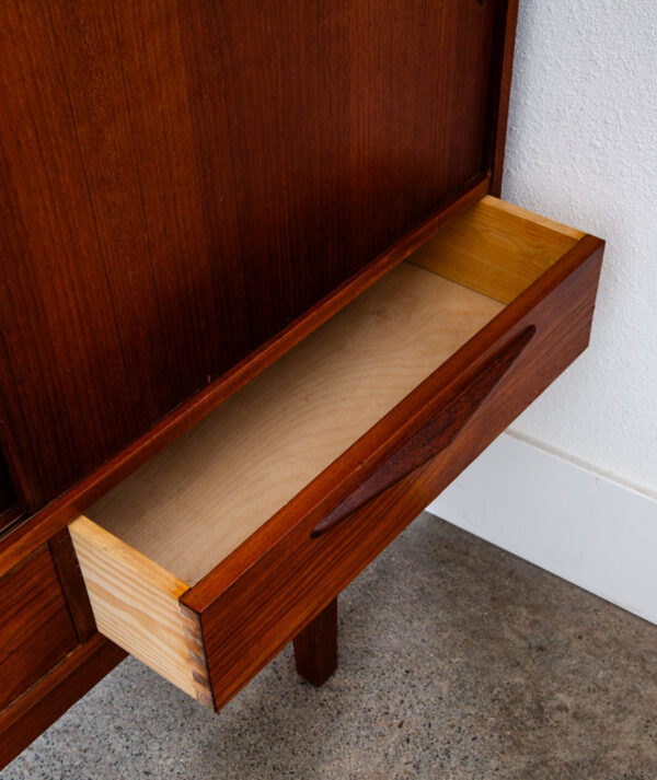 Mid Century Danish Modern Credenza Highboard Bar Sideboard Denmark Teak Drawers - Image 9