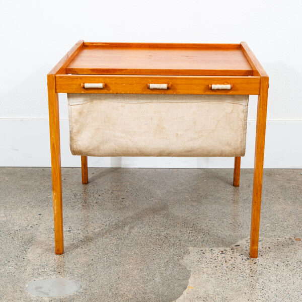 Mid Century Modern Magazine Rack Side Table Vintage Danish Canvas Sling Teak Mcm - Image 11