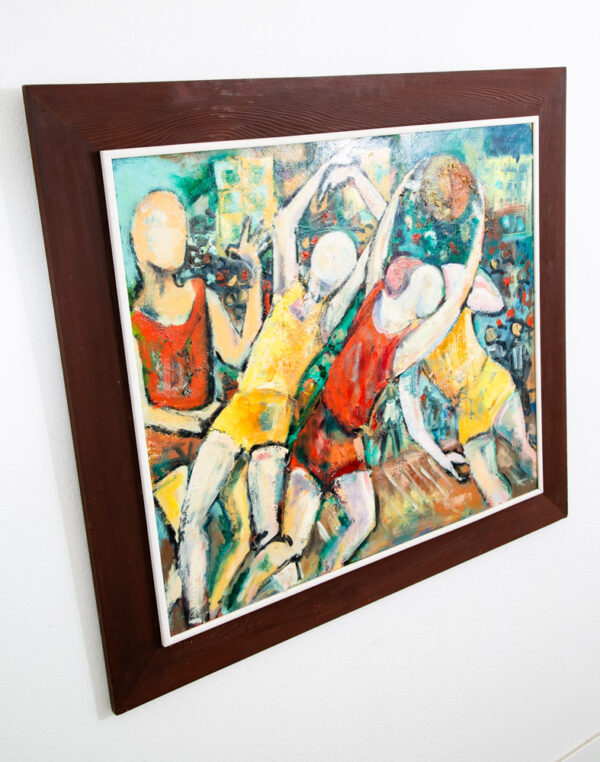 Mid Century Modern Original Art Painting Abstracted Figures Basketball Oil Mcm - Image 2