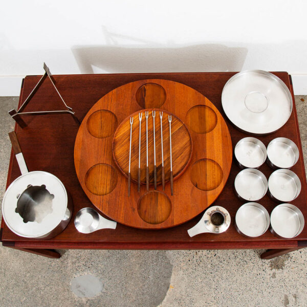 Mid Century Danish Modern Stelton Fondue Lazy Susan Set Teak Peter Holmblad Mcm - Image 2