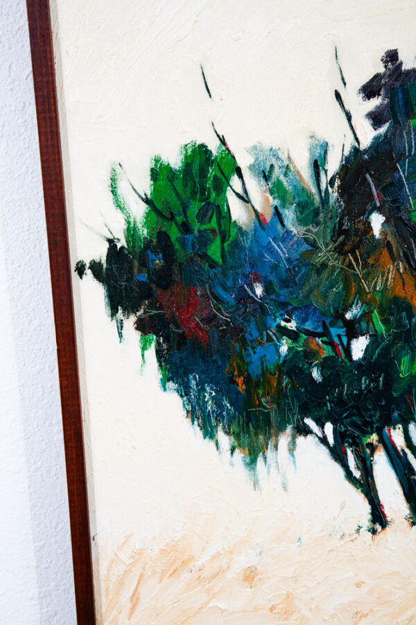 Mid Century Modern Oil Painting Original Art Abstract Landscape Signed Tan Trees - Image 12