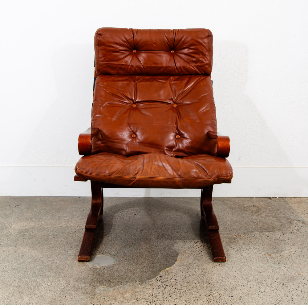 Mid Century Danish Modern Lounge Chair Brown Leather Bentwood Vintage Highback - Image 4