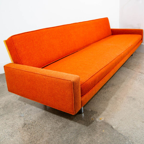 Mid Century Modern Sofa Couch Orange Wood Frame Daybed Knoll Chrome Legs 4 seat