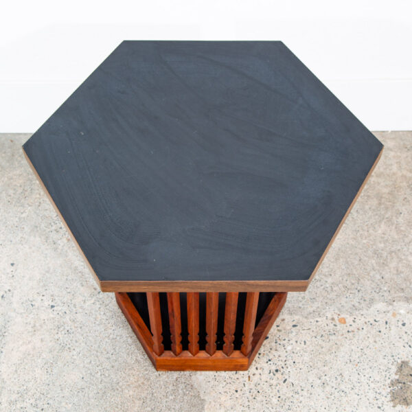 Mid Century Modern End Table Side Hexagon Arthur Umanoff Walnut Black Sculptural - Image 3